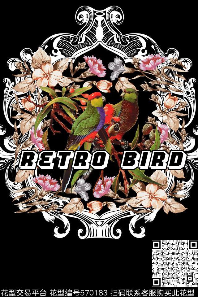 定位复古花鸟数码印花华亿平台下载（图片编号: 570183） - 瓦栏（Walan）