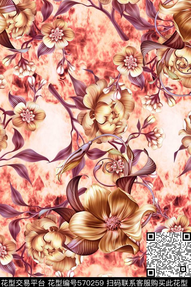 夹克家纺渐变玫瑰花数码印花华亿平台下载（图片编号: 570259） - 瓦栏（Walan）