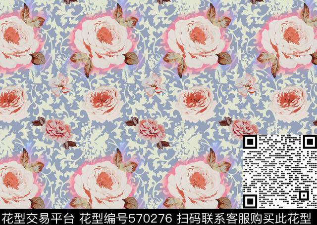 牡丹花朵花卉数码印花华亿平台下载（图片编号: 570276） - 瓦栏（Walan）