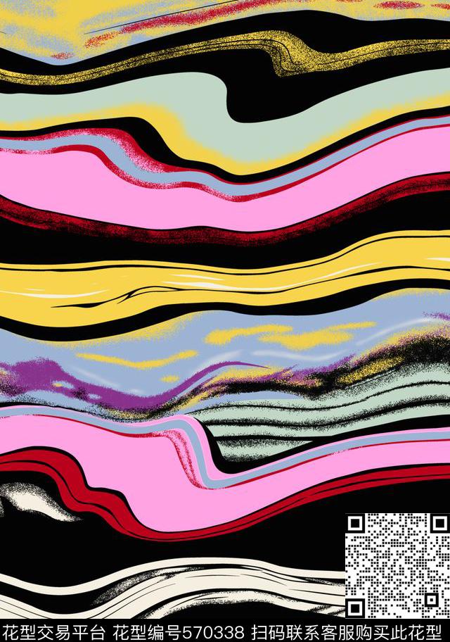 波浪线条数码印花传统印花华亿平台下载（图片编号: 570338） - 瓦栏（Walan）