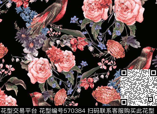 树枝小鸟麻雀数码印花华亿平台下载（图片编号: 570384） - 瓦栏（Walan）