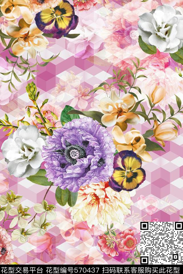 花卉3D立体几何线条潮流时尚大牌数码印花华亿平台下载（图片编号: 570437） - 瓦栏（Walan）