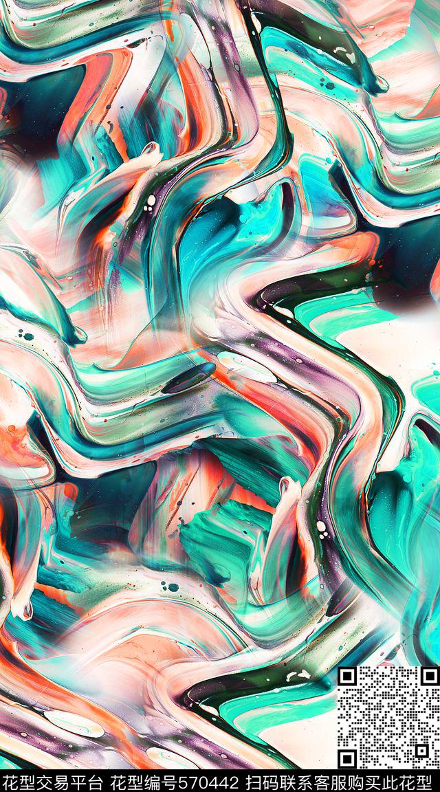 时尚创意抽象数码印花华亿平台下载（图片编号: 570442） - 瓦栏（Walan）