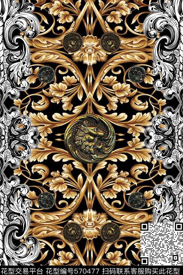 复古花纹金币数码印花华亿平台下载（图片编号: 570477） - 瓦栏（Walan）