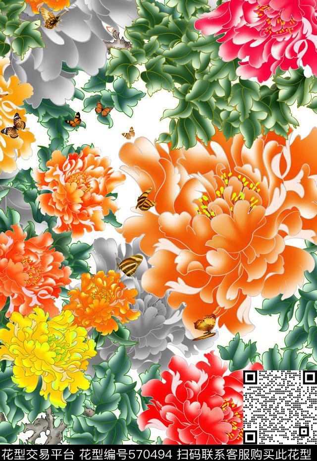 分色定位工笔画传统印花华亿平台下载（图片编号: 570494） - 瓦栏（Walan）