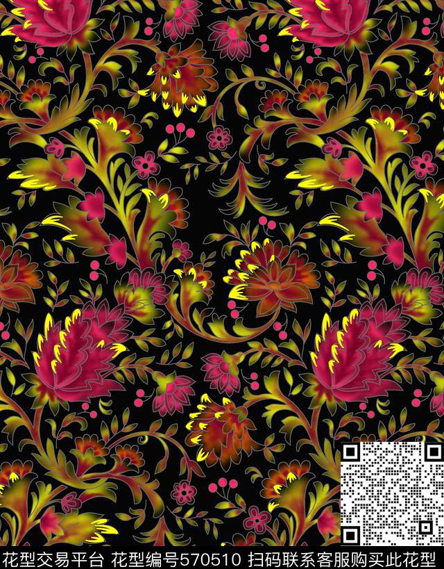 分色小碎花牡丹传统印花华亿平台下载（图片编号: 570510） - 瓦栏（Walan）