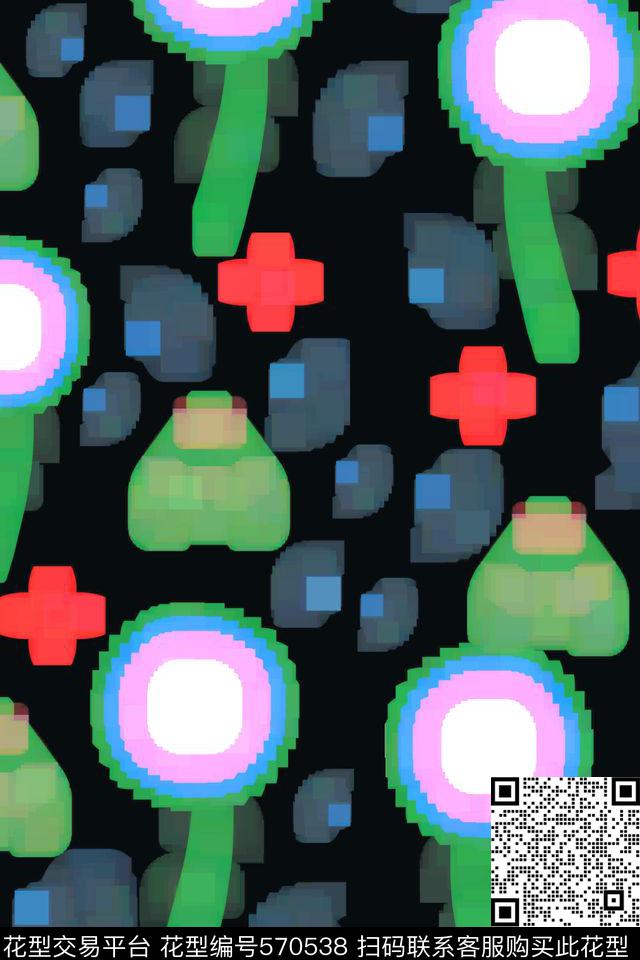 抽象花卉几何数码印花华亿平台下载（图片编号: 570538） - 瓦栏（Walan）