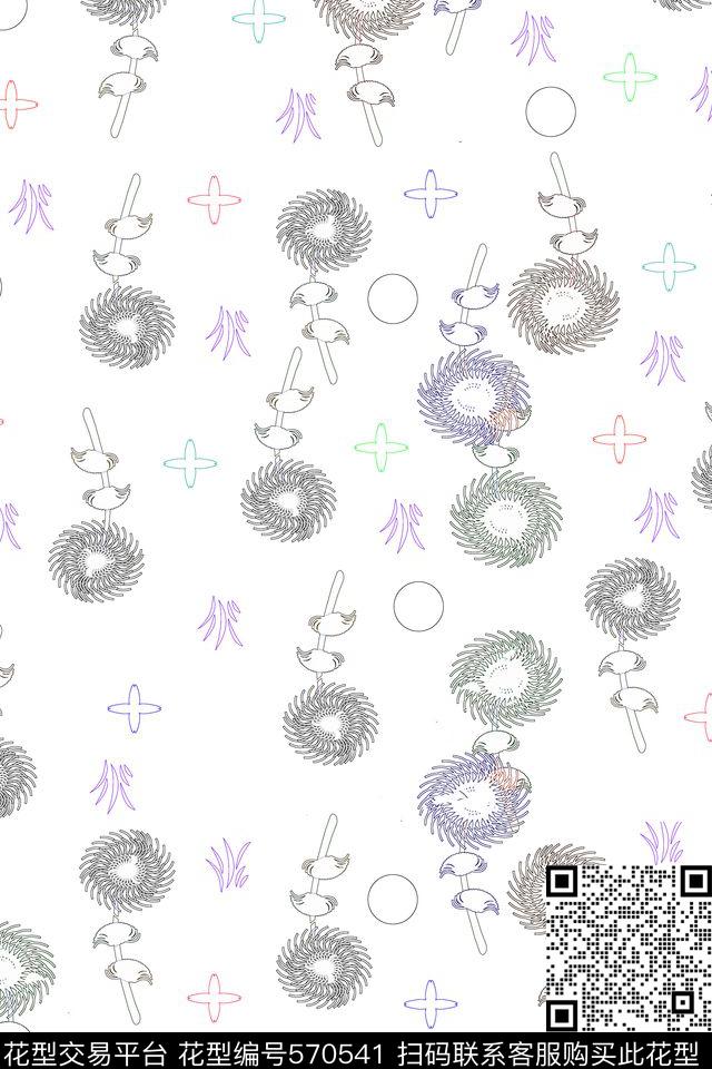 传统华亿平台黑白时尚花卉传统印花华亿平台下载（图片编号: 570541） - 瓦栏（Walan）