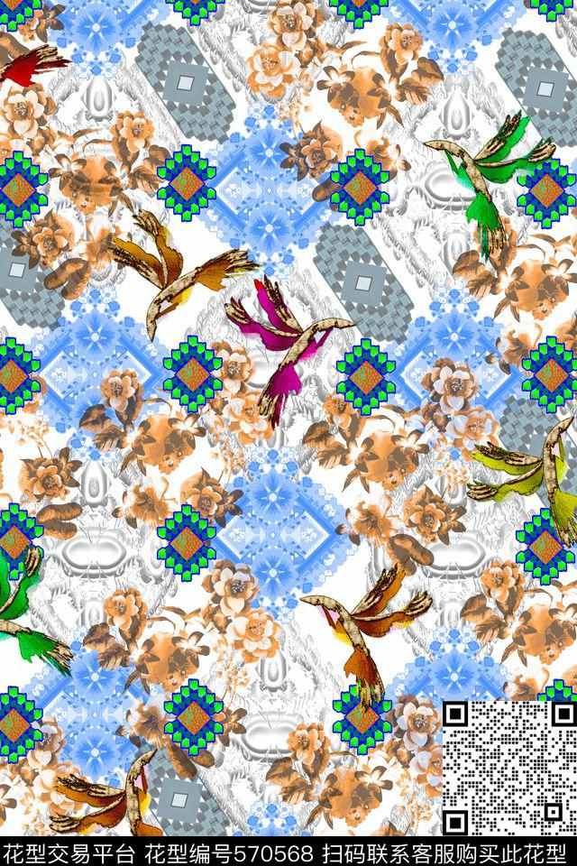 鸟小鸟百鸟图数码印花华亿平台下载（图片编号: 570568） - 瓦栏（Walan）