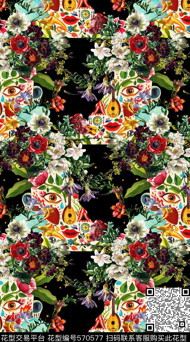 潮流创意花卉数码印花华亿平台下载（图片编号: 570577） - 瓦栏（Walan）