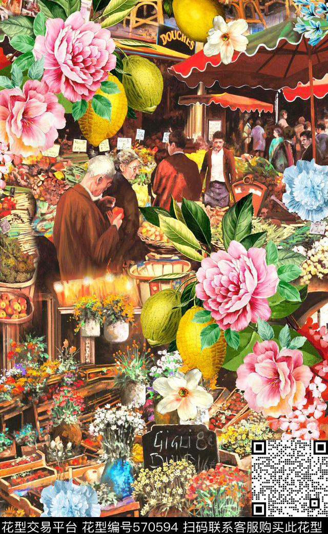 时尚欧式风景水果数码印花华亿平台下载（图片编号: 570594） - 瓦栏（Walan）