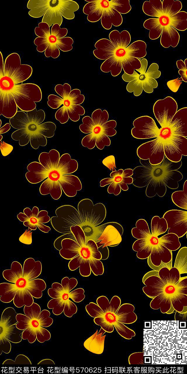 时尚花卉组合数码印花华亿平台下载（图片编号: 570625） - 瓦栏（Walan）