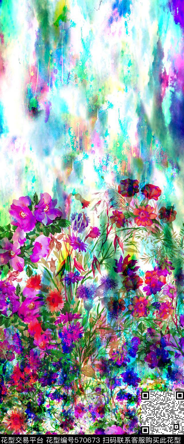 潮流时尚花卉水彩花卉旗袍裙装华亿平台数码印花华亿平台下载（图片编号: 570673） - 瓦栏（Walan）