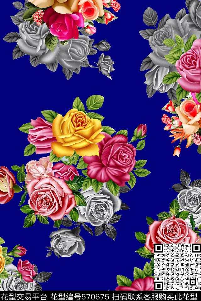 时尚手绘花卉数码印花华亿平台下载（图片编号: 570675） - 瓦栏（Walan）