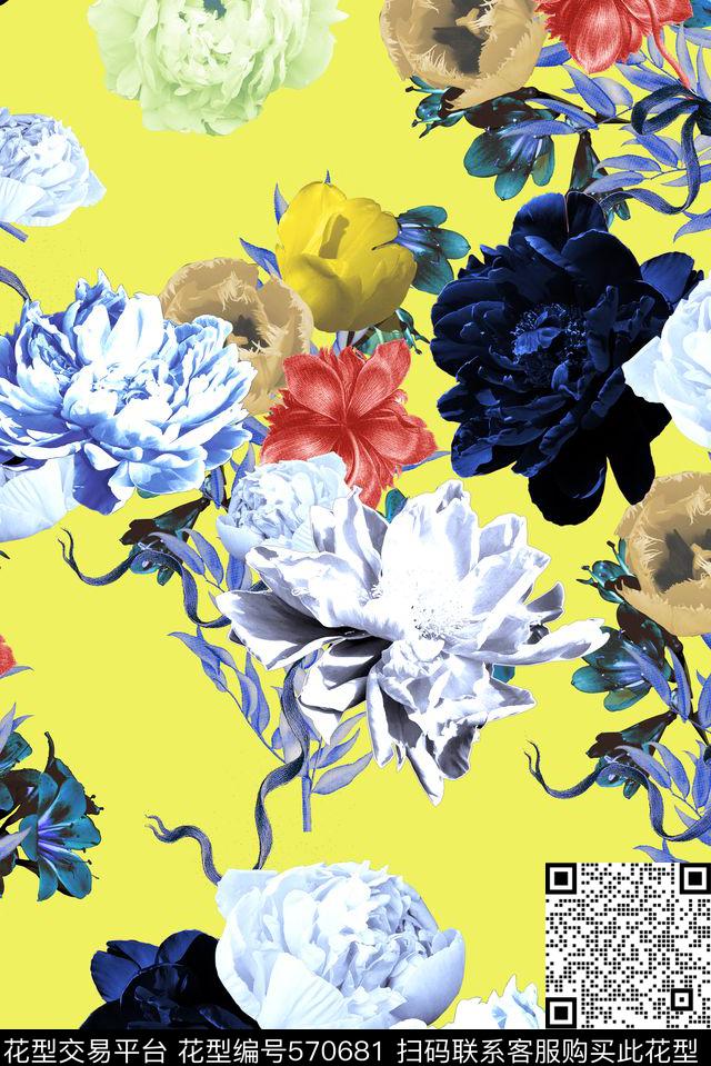 时尚精美花卉数码印花华亿平台下载（图片编号: 570681） - 瓦栏（Walan）