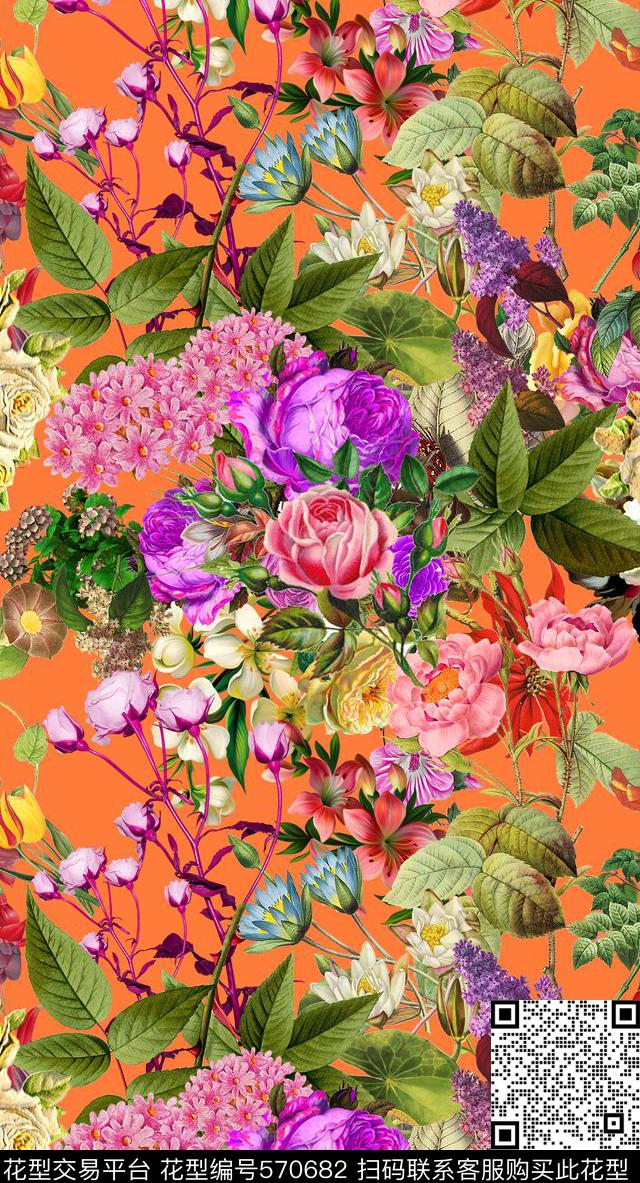 时尚手绘花卉数码印花华亿平台下载（图片编号: 570682） - 瓦栏（Walan）