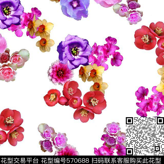时尚真花花卉数码印花华亿平台下载（图片编号: 570688） - 瓦栏（Walan）