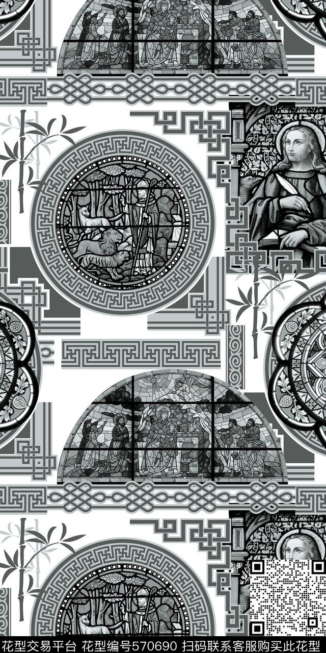 复古几何人物复古手绘民族风数码印花华亿平台下载（图片编号: 570690） - 瓦栏（Walan）