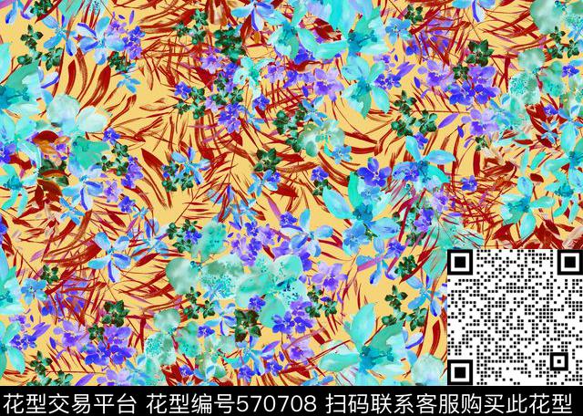 花瓣花卉枝条传统印花华亿平台下载（图片编号: 570708） - 瓦栏（Walan）