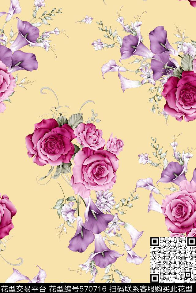 时尚清爽手绘数码印花华亿平台下载（图片编号: 570716） - 瓦栏（Walan）