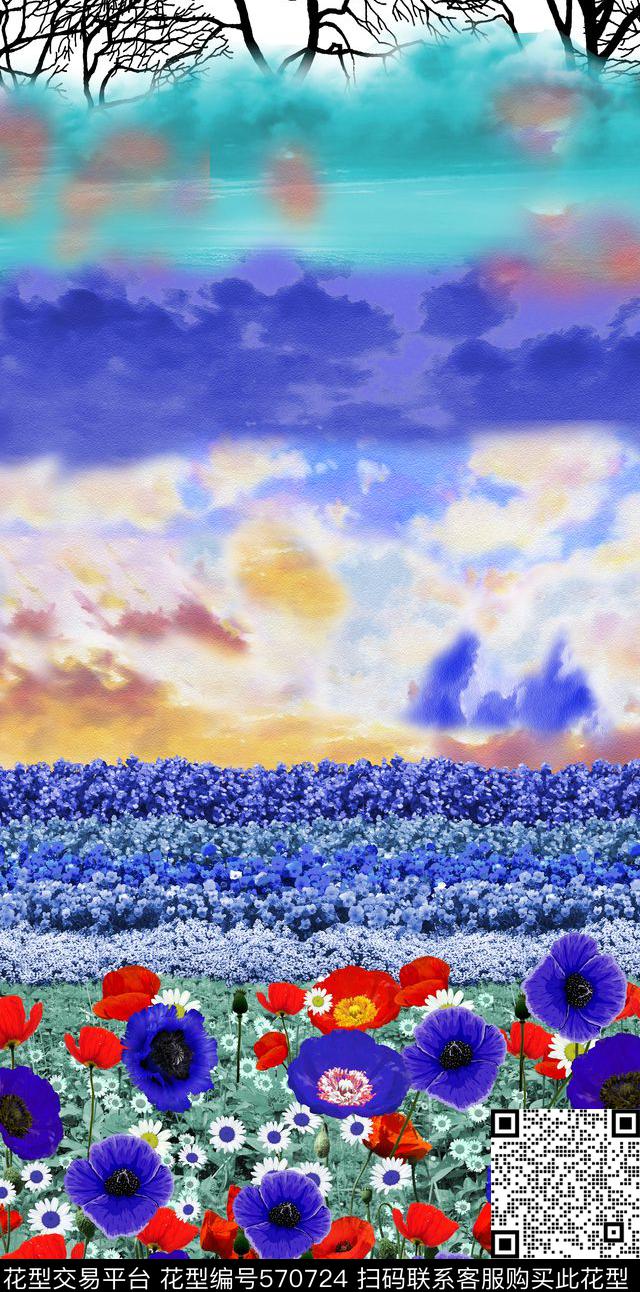 欧美时尚花卉数码印花华亿平台下载（图片编号: 570724） - 瓦栏（Walan）
