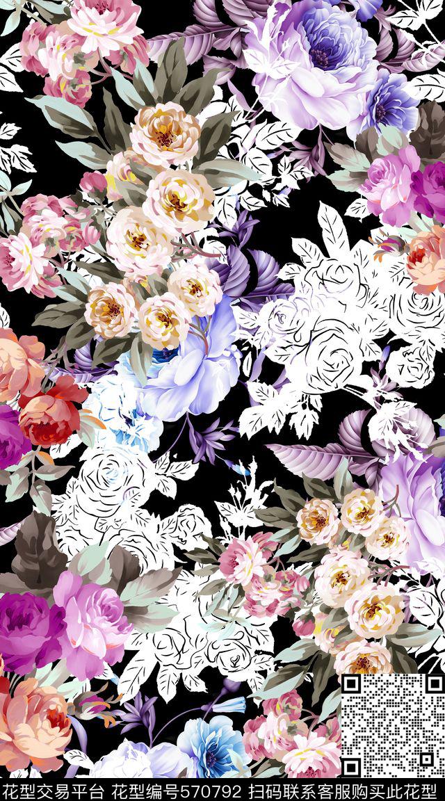 创意服装黑白数码印花华亿平台下载（图片编号: 570792） - 瓦栏（Walan）