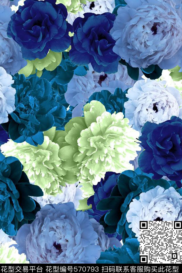 时尚大牌欧美风格彩色玫瑰花满版数码印花华亿平台下载（图片编号: 570793） - 瓦栏（Walan）