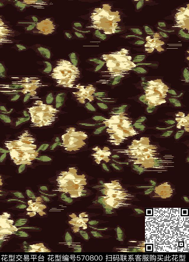 手绘暗影波浪纹花卉流行时尚花卉个性休闲传统印花华亿平台下载（图片编号: 570800） - 瓦栏（Walan）