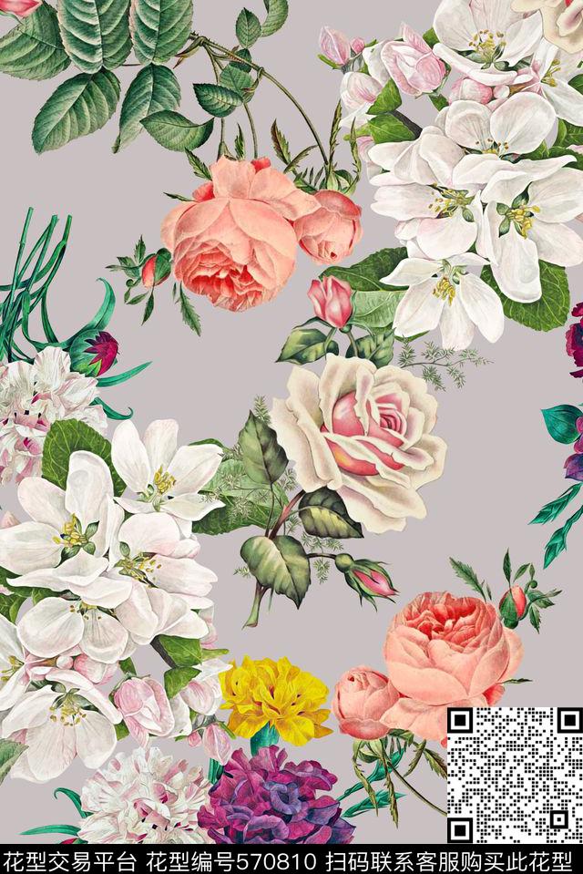 时尚大牌欧美风格花卉满版数码印花华亿平台下载（图片编号: 570810） - 瓦栏（Walan）