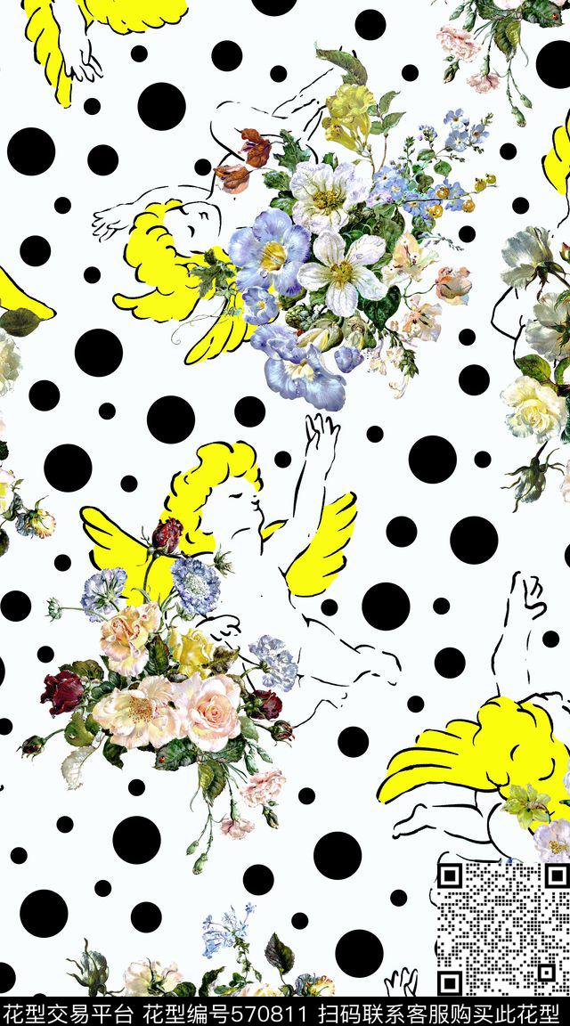 白底波点创意数码印花华亿平台下载（图片编号: 570811） - 瓦栏（Walan）