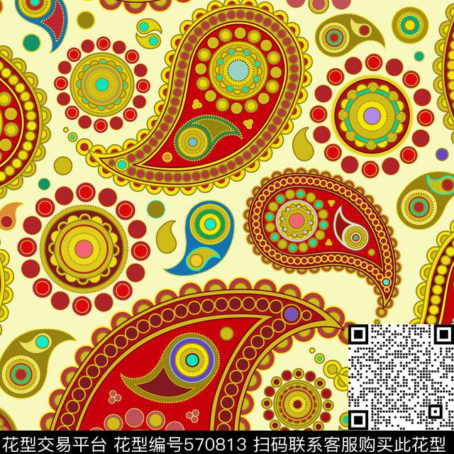 手绘民族风变形虫腰果花传统印花华亿平台下载（图片编号: 570813） - 瓦栏（Walan）