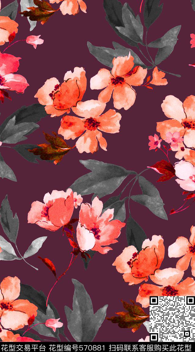 大牌花卉流行色数码印花华亿平台下载（图片编号: 570881） - 瓦栏（Walan）