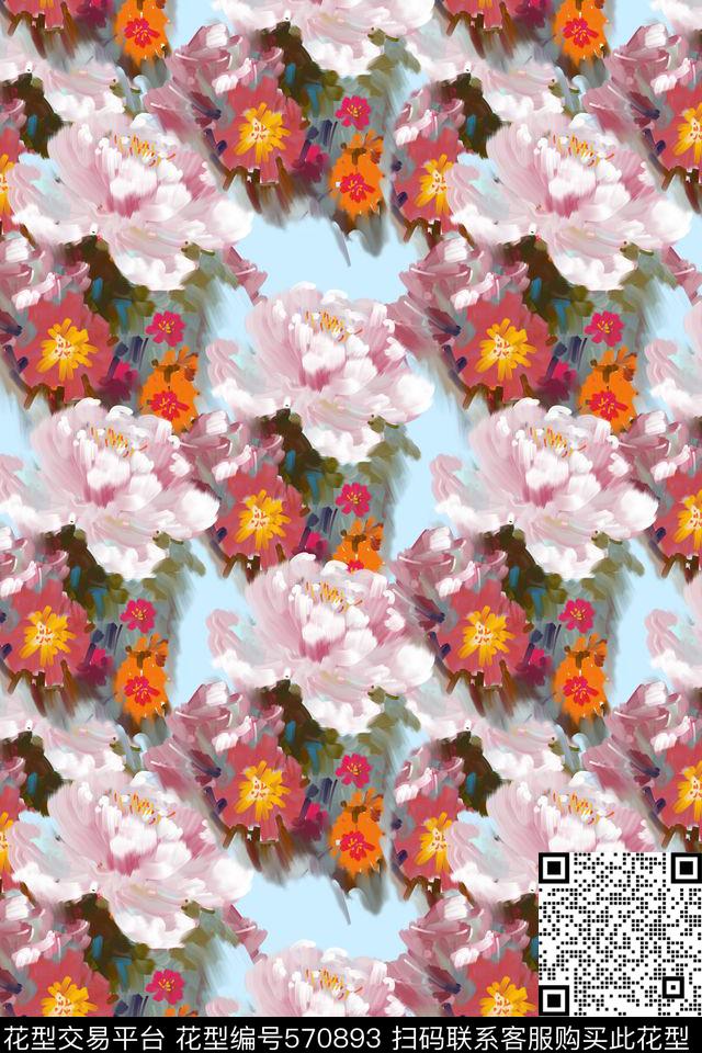 创意花卉手绘传统印花华亿平台下载（图片编号: 570893） - 瓦栏（Walan）