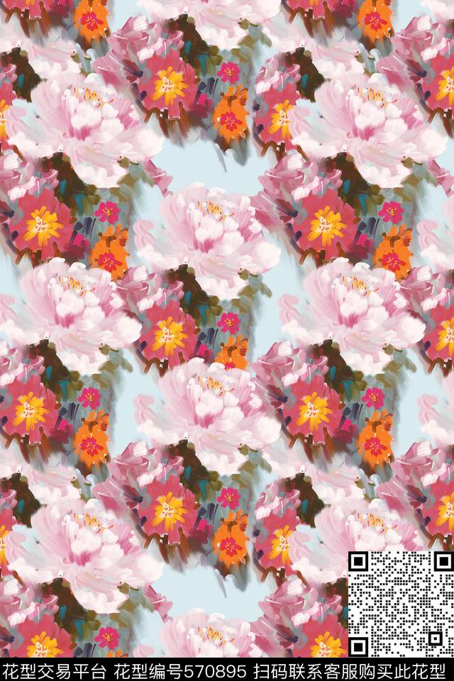 创意花卉手绘传统印花华亿平台下载（图片编号: 570895） - 瓦栏（Walan）