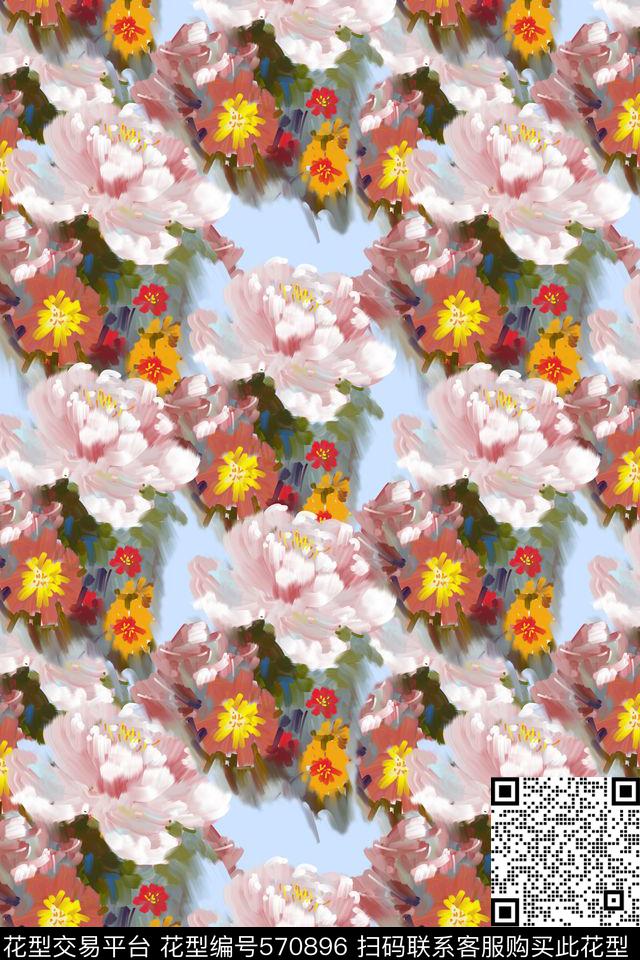 创意花卉手绘传统印花华亿平台下载（图片编号: 570896） - 瓦栏（Walan）