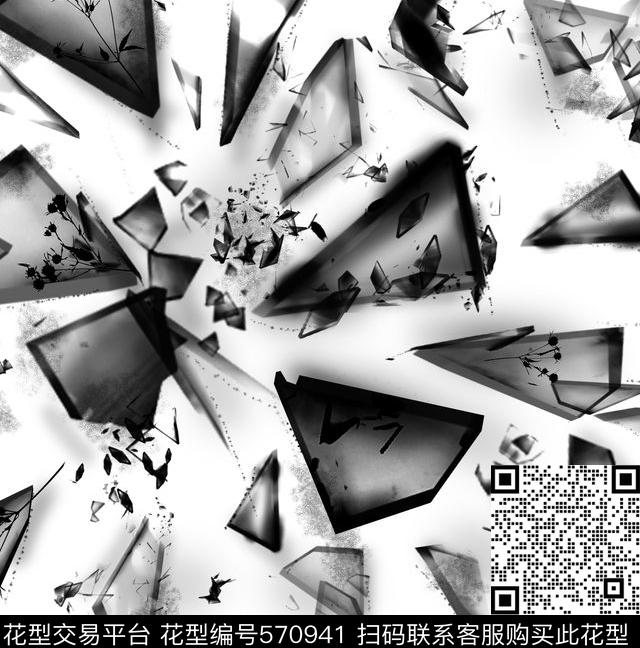玻璃抽象剪影小花数码印花华亿平台下载（图片编号: 570941） - 瓦栏（Walan）