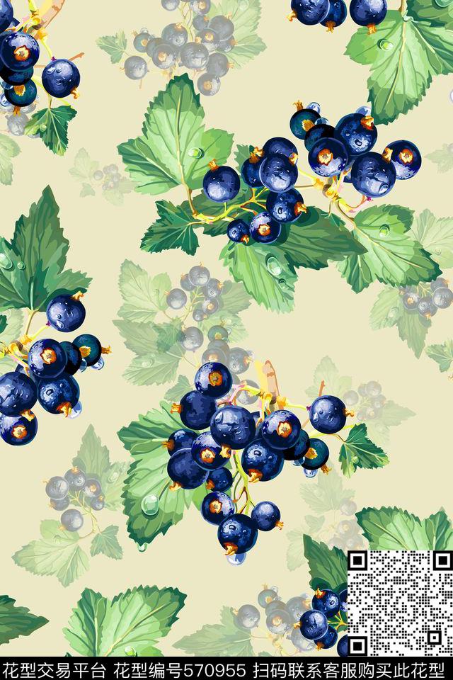 水彩画水果蓝莓数码印花华亿平台下载（图片编号: 570955） - 瓦栏（Walan）