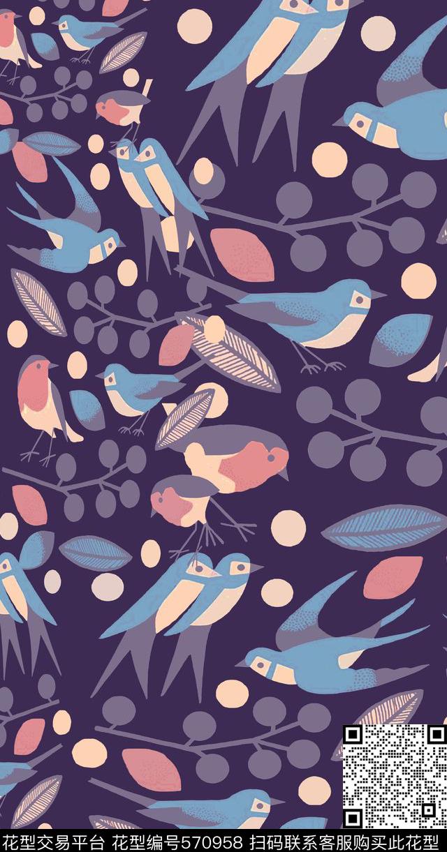 花鸟写意鸟昆虫图案传统时尚传统印花华亿平台下载（图片编号: 570958） - 瓦栏（Walan）