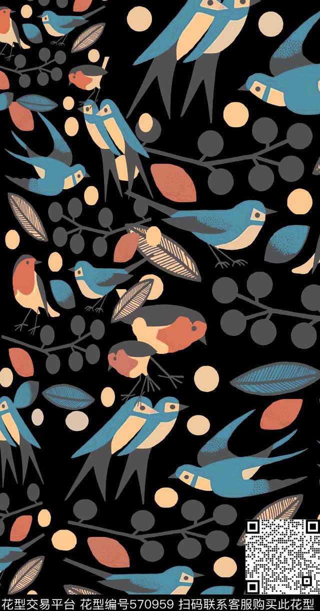 花鸟写意鸟昆虫图案传统时尚传统印花华亿平台下载（图片编号: 570959） - 瓦栏（Walan）