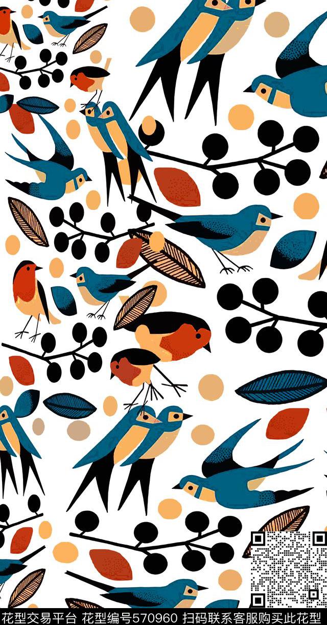 花鸟写意鸟昆虫图案传统时尚传统印花华亿平台下载（图片编号: 570960） - 瓦栏（Walan）