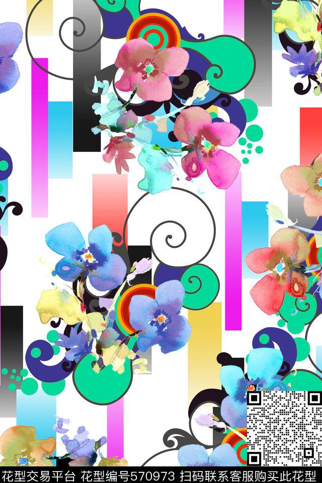 几何花卉纯色底数码印花华亿平台下载（图片编号: 570973） - 瓦栏（Walan）