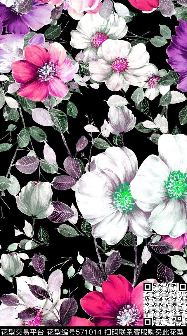 时尚潮流花卉数码印花华亿平台下载（图片编号: 571014） - 瓦栏（Walan）
