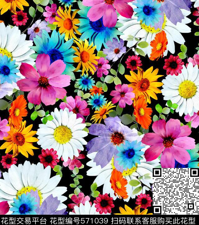 原创手绘花卉水彩花卉数码印花华亿平台下载（图片编号: 571039） - 瓦栏（Walan）