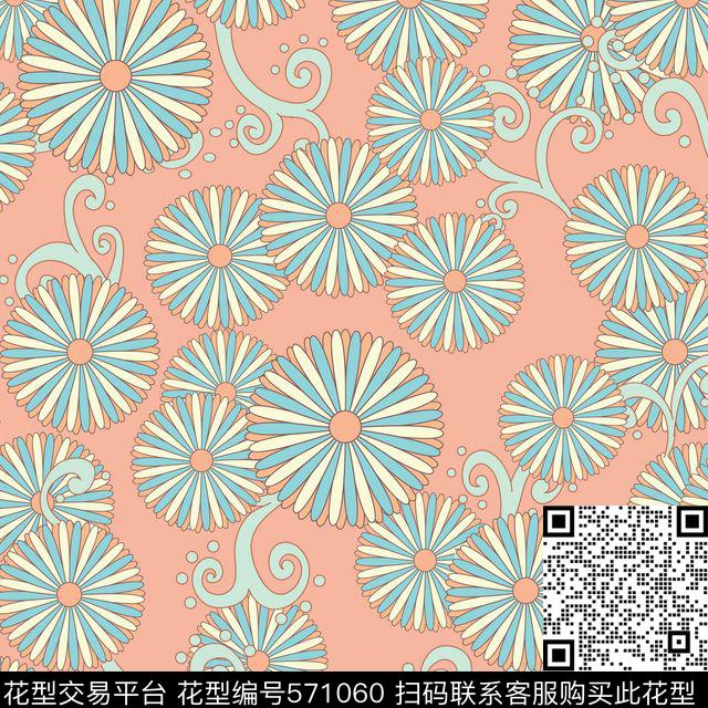 雏菊粉色花卉传统印花华亿平台下载（图片编号: 571060） - 瓦栏（Walan）