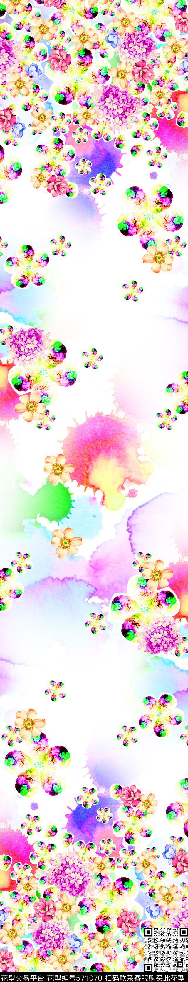手绘花卉双边定位数码印花华亿平台下载（图片编号: 571070） - 瓦栏（Walan）