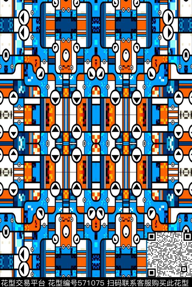 电路板几何条纹科技传统印花华亿平台下载（图片编号: 571075） - 瓦栏（Walan）