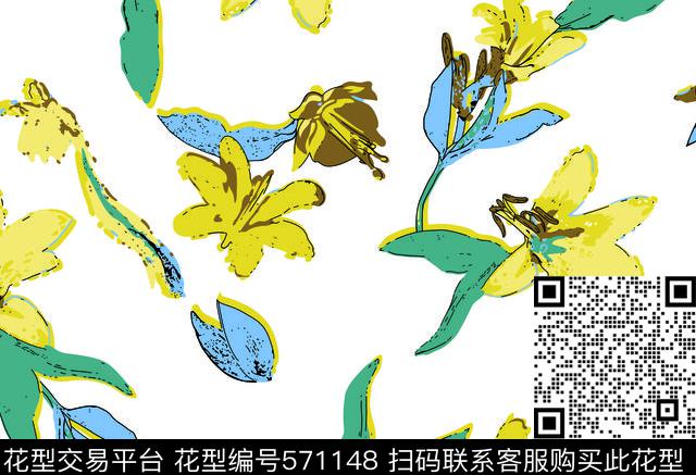 抽象花卉小翠花抽象花瓣传统印花华亿平台下载（图片编号: 571148） - 瓦栏（Walan）