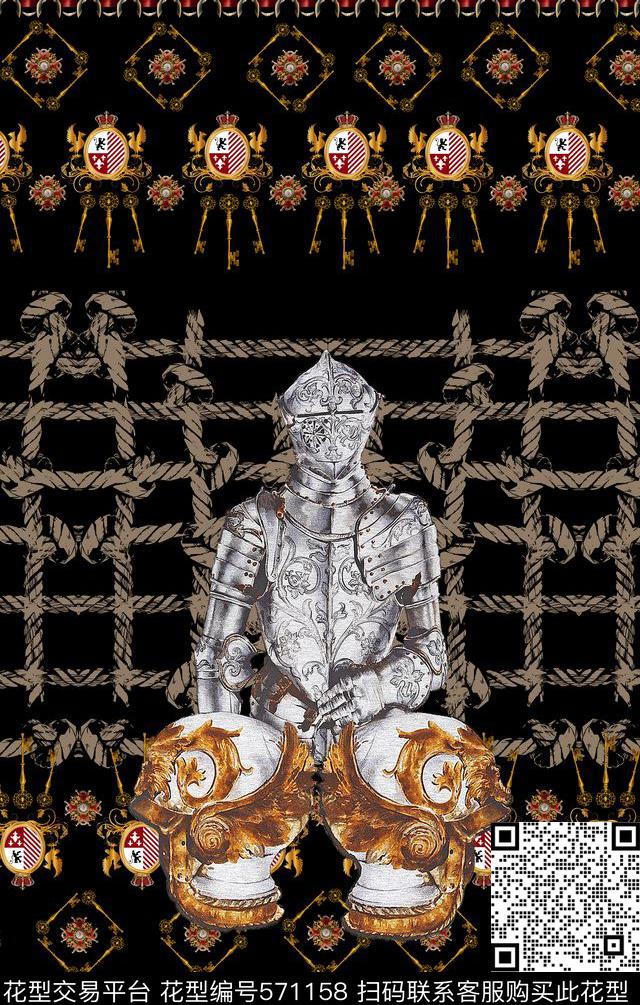 卷草人物绳索欧式现代面料数码印花华亿平台下载（图片编号: 571158） - 瓦栏（Walan）