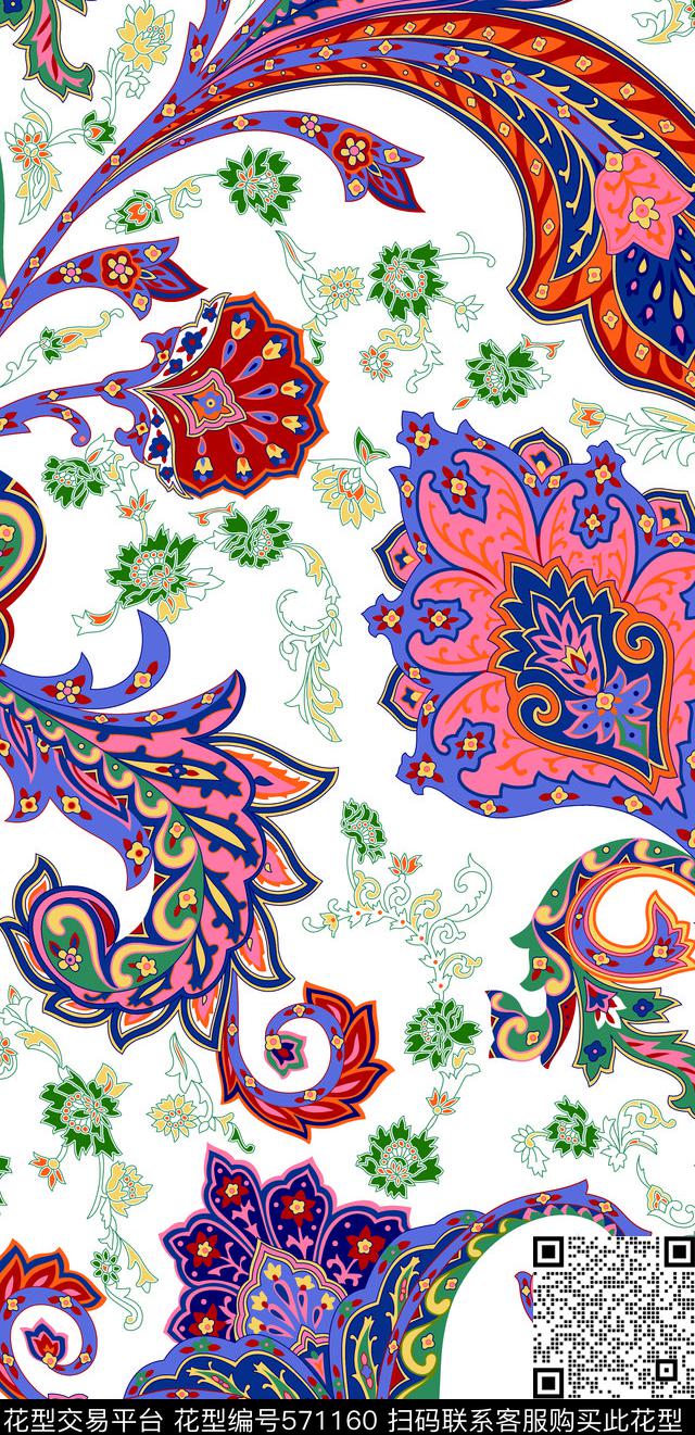 腰果花小翠花抽象花卉传统印花华亿平台下载（图片编号: 571160） - 瓦栏（Walan）