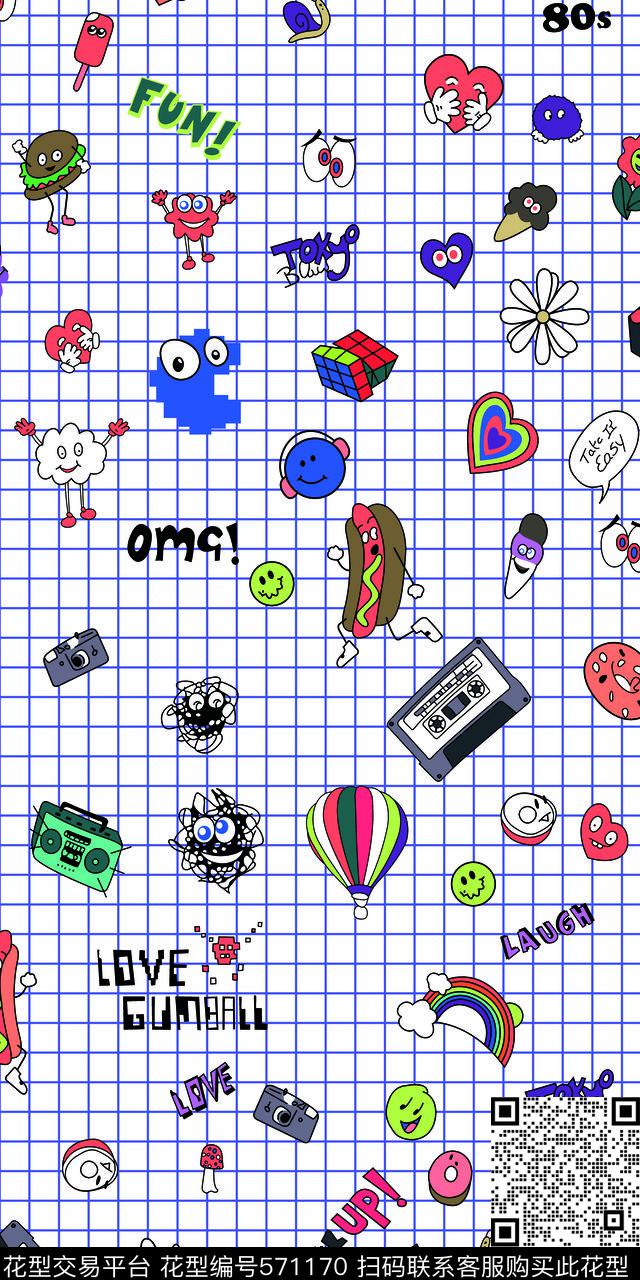 卡通几何抽象花卉传统印花华亿平台下载（图片编号: 571170） - 瓦栏（Walan）